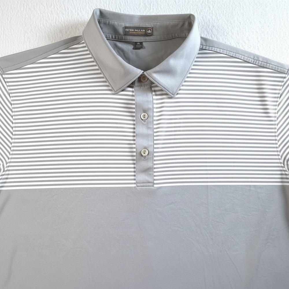 Peter Millar Summer Comfort Polo Shirt Mens XL Striped Gray Performance Shirt‎